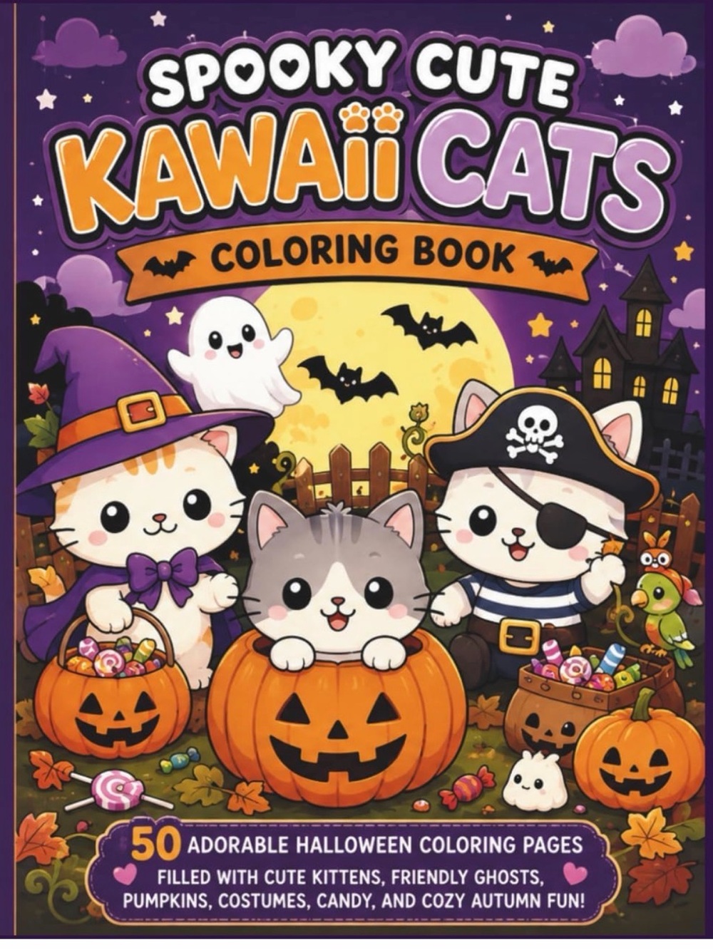 NEW Spooky Cute Kawaii Cats Halloween Coloring Book